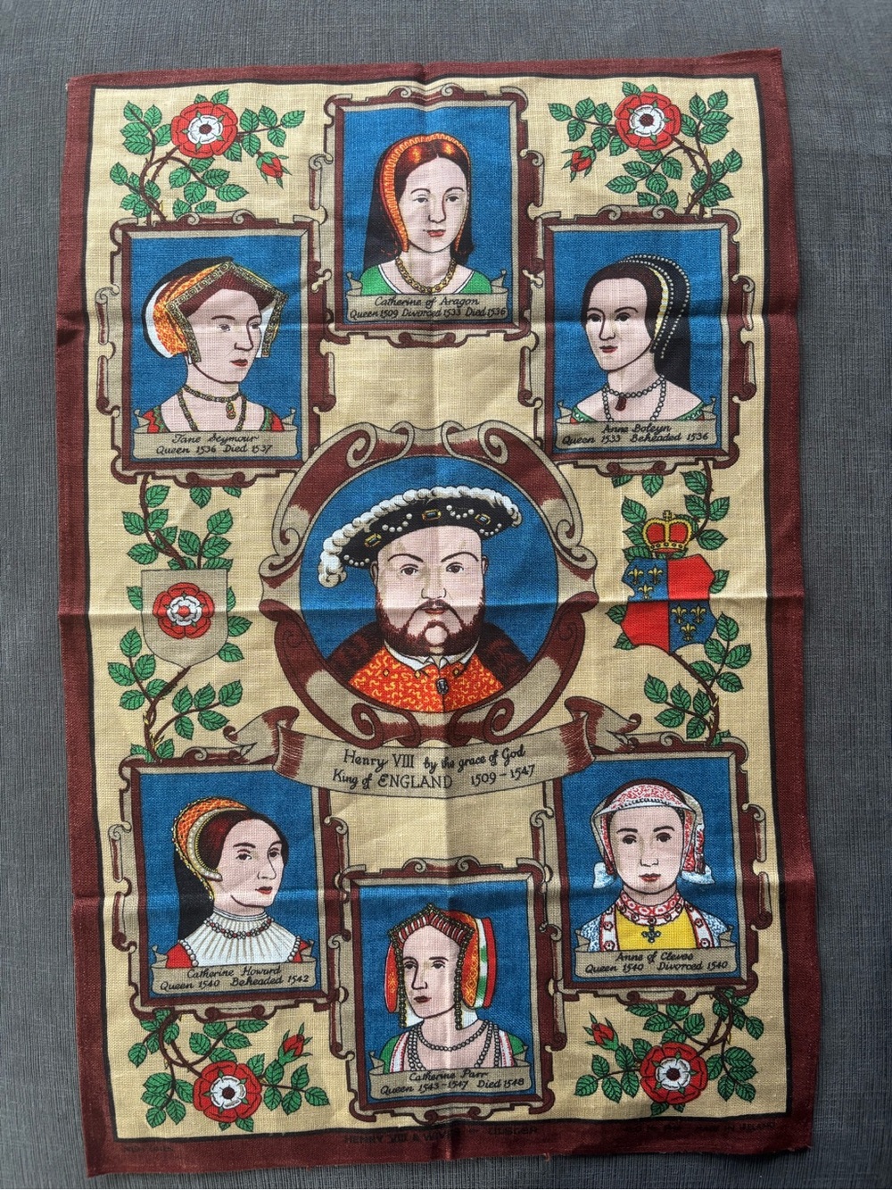 Vintage Ulster Weavers Irish Linen Tea Towel Henry VIII & Six Wives Ireland